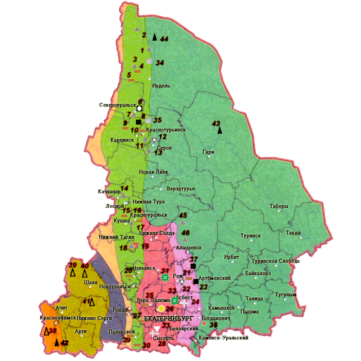 Карта Свердловской области